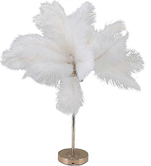 Touch Sensitive Desk Lamp, Ostrich Feather Lamp 3 Color Dimmable with 30 Feathers for Bedroom
