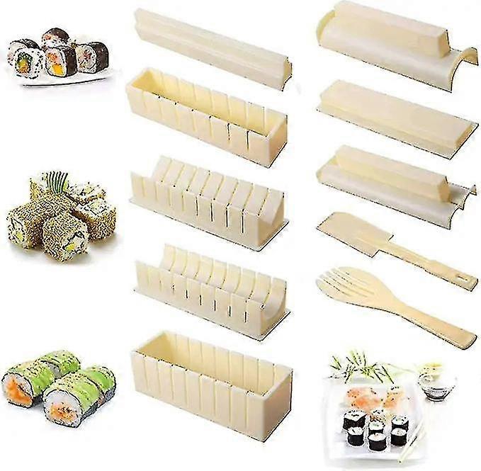 Sushi Making Kit 10 Pcs Plastic Rice Roll Sushi Maker Mold Shapes Fork Spatula For Diy Home Beginners