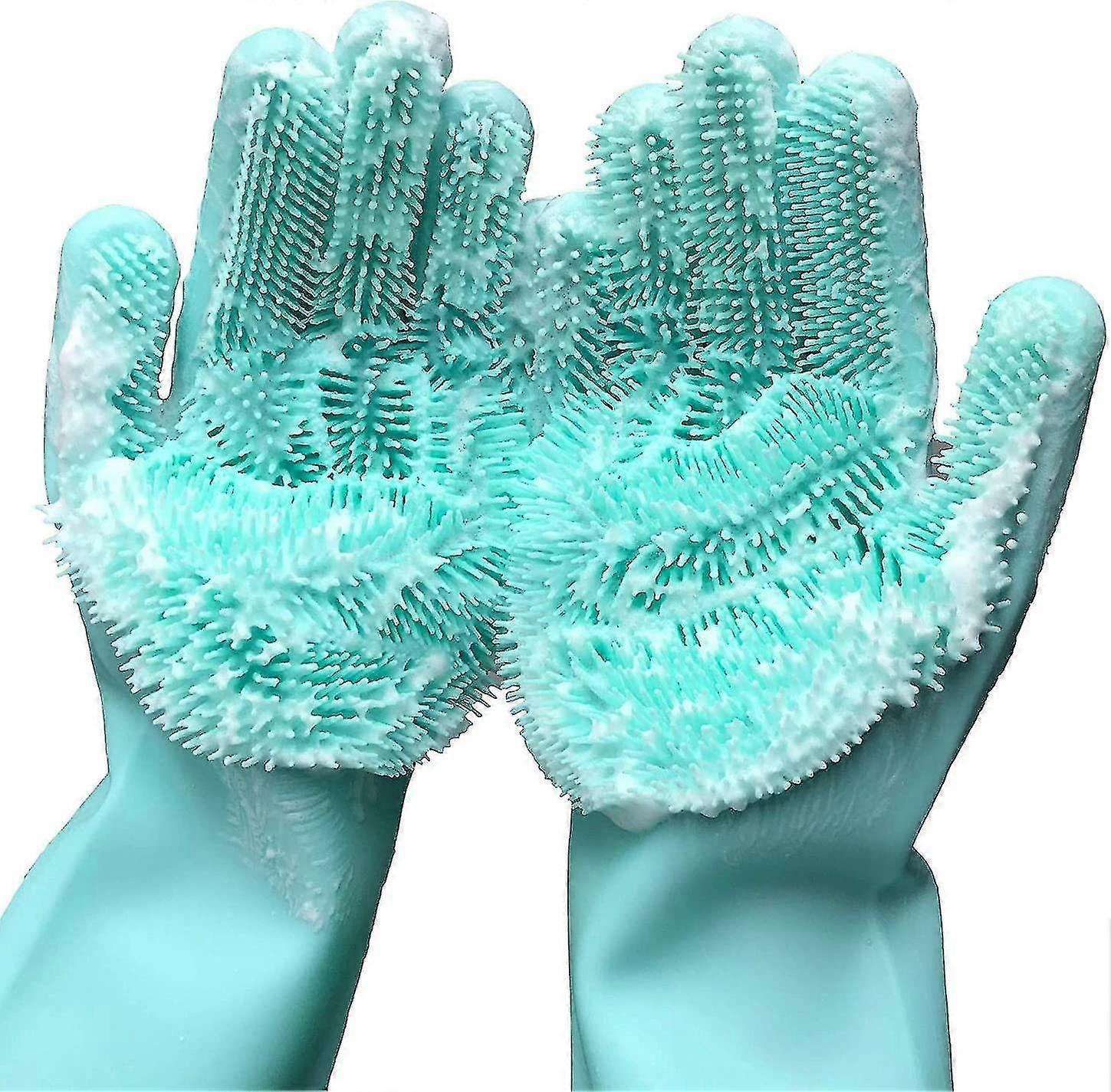 Cleaning Sponge Gloves, Dishwashing Gloves, Silicone Reusable Cleaning Brush Heat Resistan