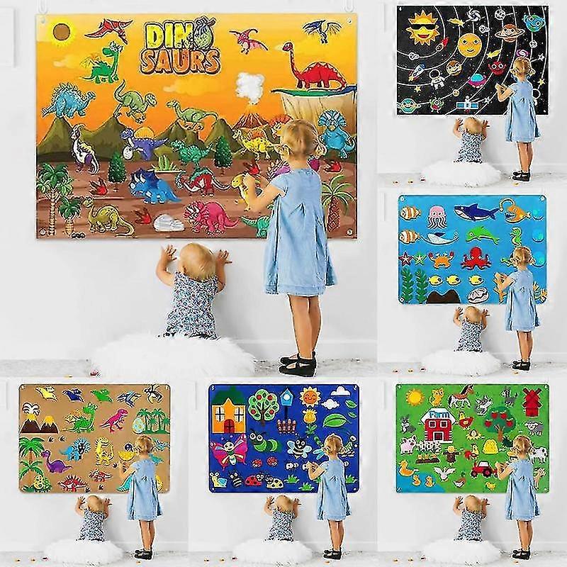Kids Diy Felt Board 3.44ft Three-dimensional Themed Storytelling Game Set Cartoon Pattern Wall Decoration