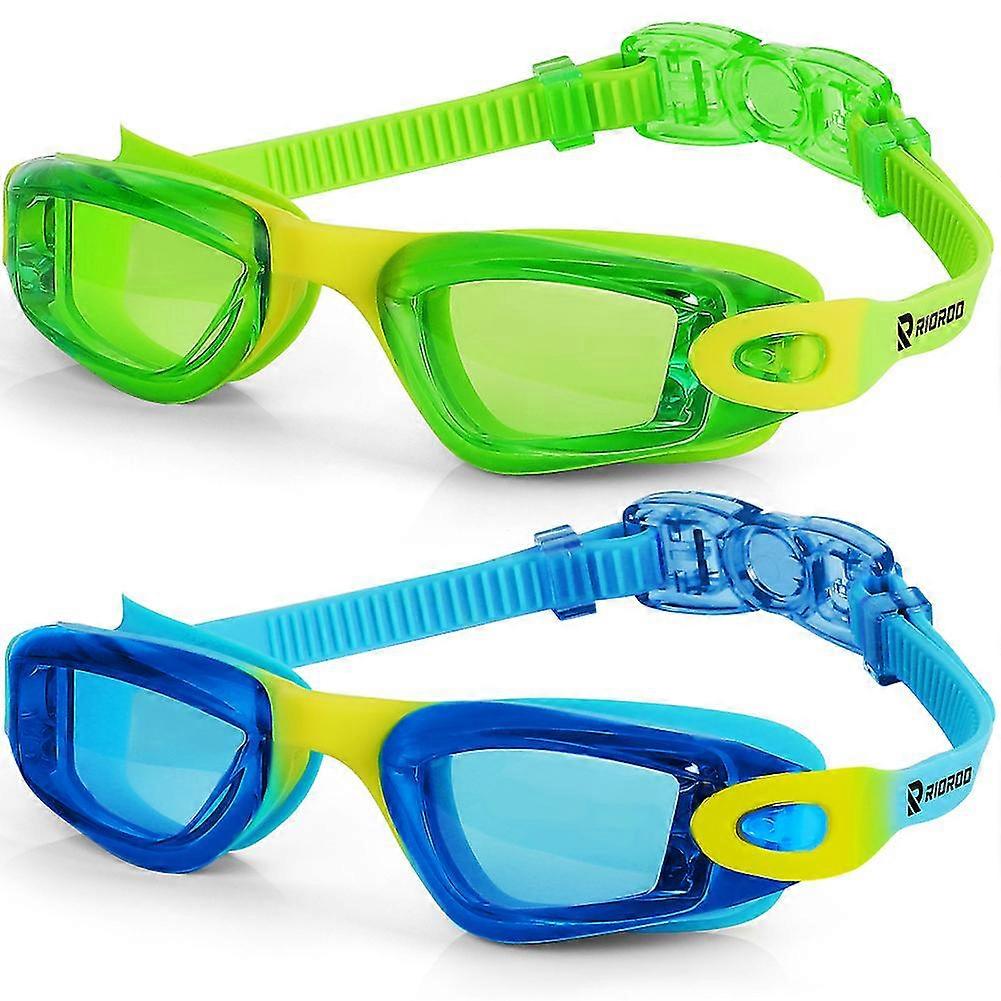 نظارات السباحة للأطفال المهنية المضادة للضباب / الأشعة فوق البنفسجية حماية لا تسرب لمدة 3-14 سنة البنات الأولاد نظارات السباحة 2 قطع