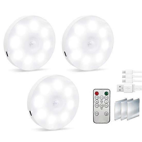 3/6Pcs Night Lights Rechargeable under Cabinet Lights 200mAh Battery Motion Sensor Closet Lights with Remote Control 3 Color Temps Puck Lights