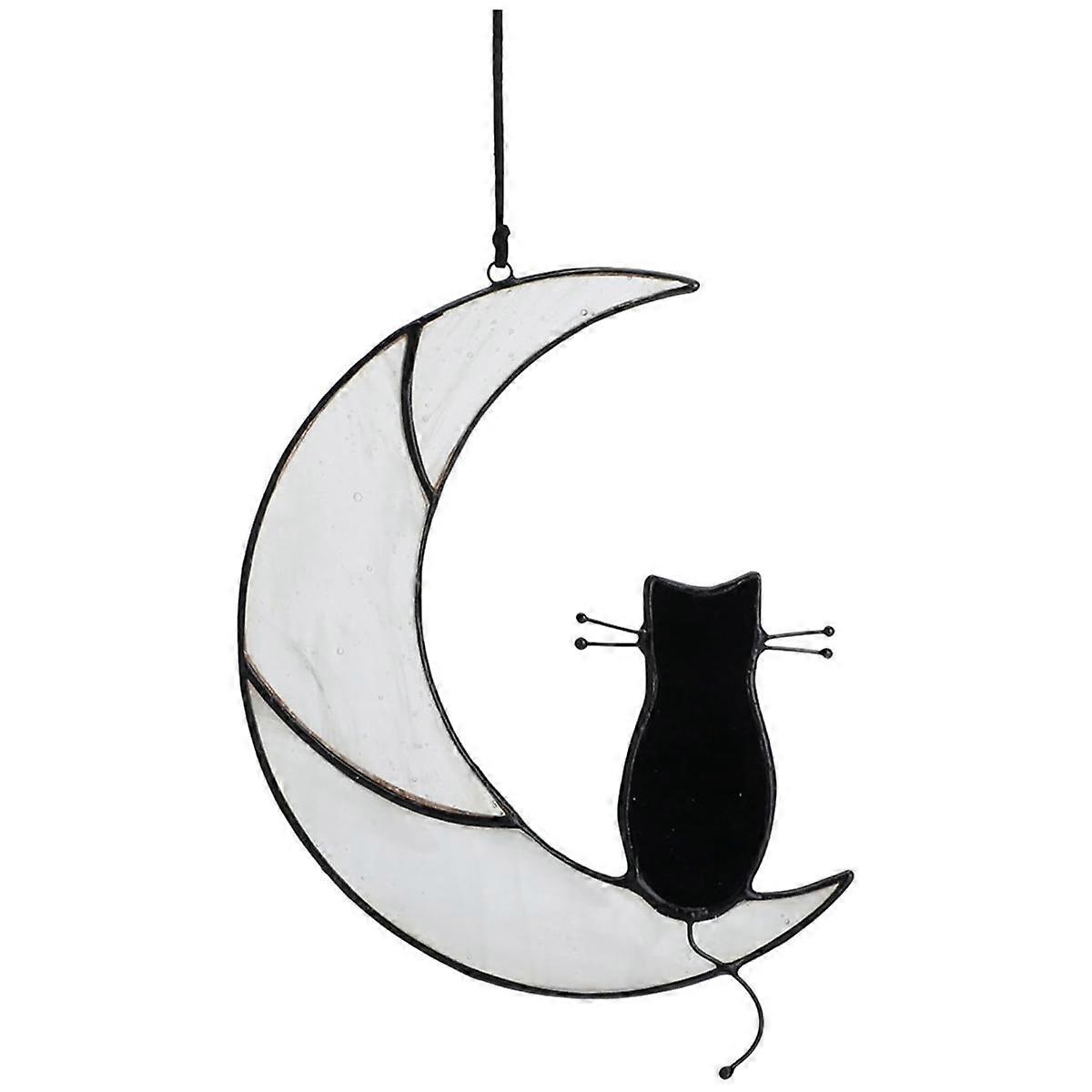 Sitting on White Moon Suncatcher,Handcrafted Window Hangings, Panels Memorial Gift for Cat Lovers