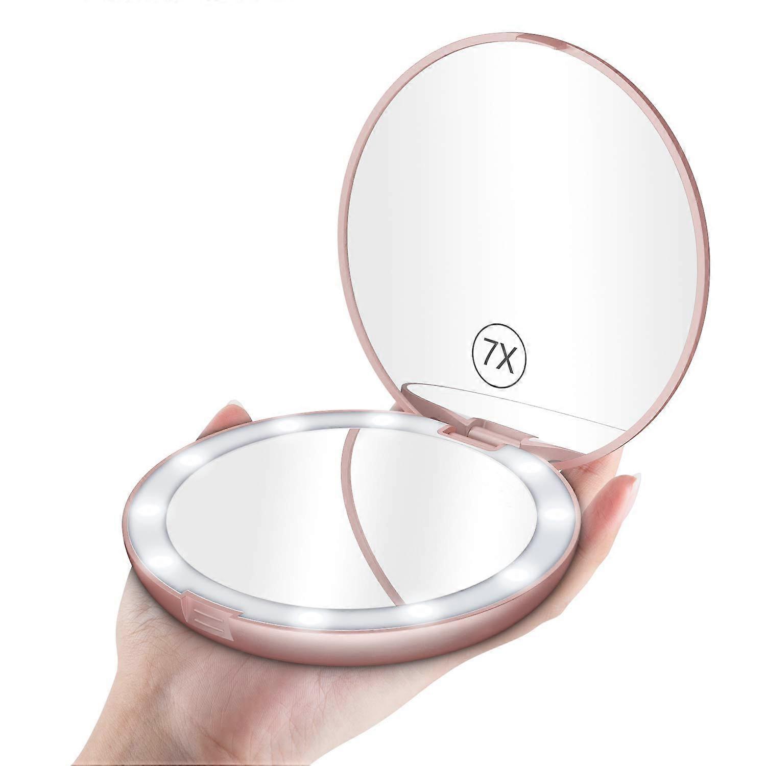 LED Lighted Makeup Mirror with 1x/7x Magnification, Compact Travel Size, Battery Operated, Adjustable Brightness