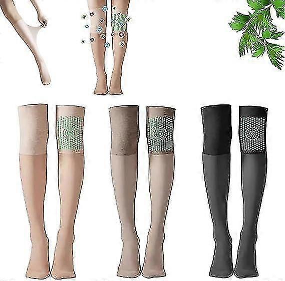 3 Pairs Ionic Detoxification Tube Silk Stockings, Mugwort Acupressure Shaping Stretch Socks For Women