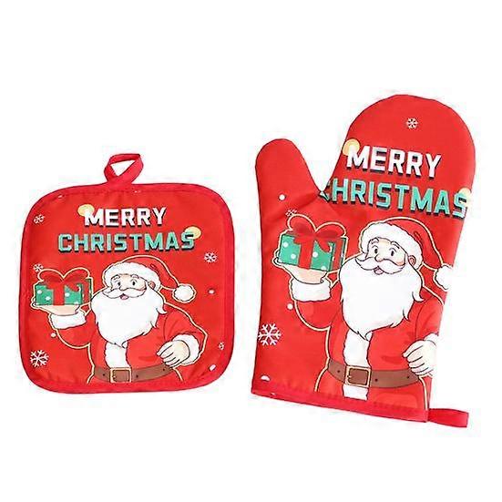 Christmas Insulated Gloves Thickened Baking Oven Mitts Hanging Loop Design Heat