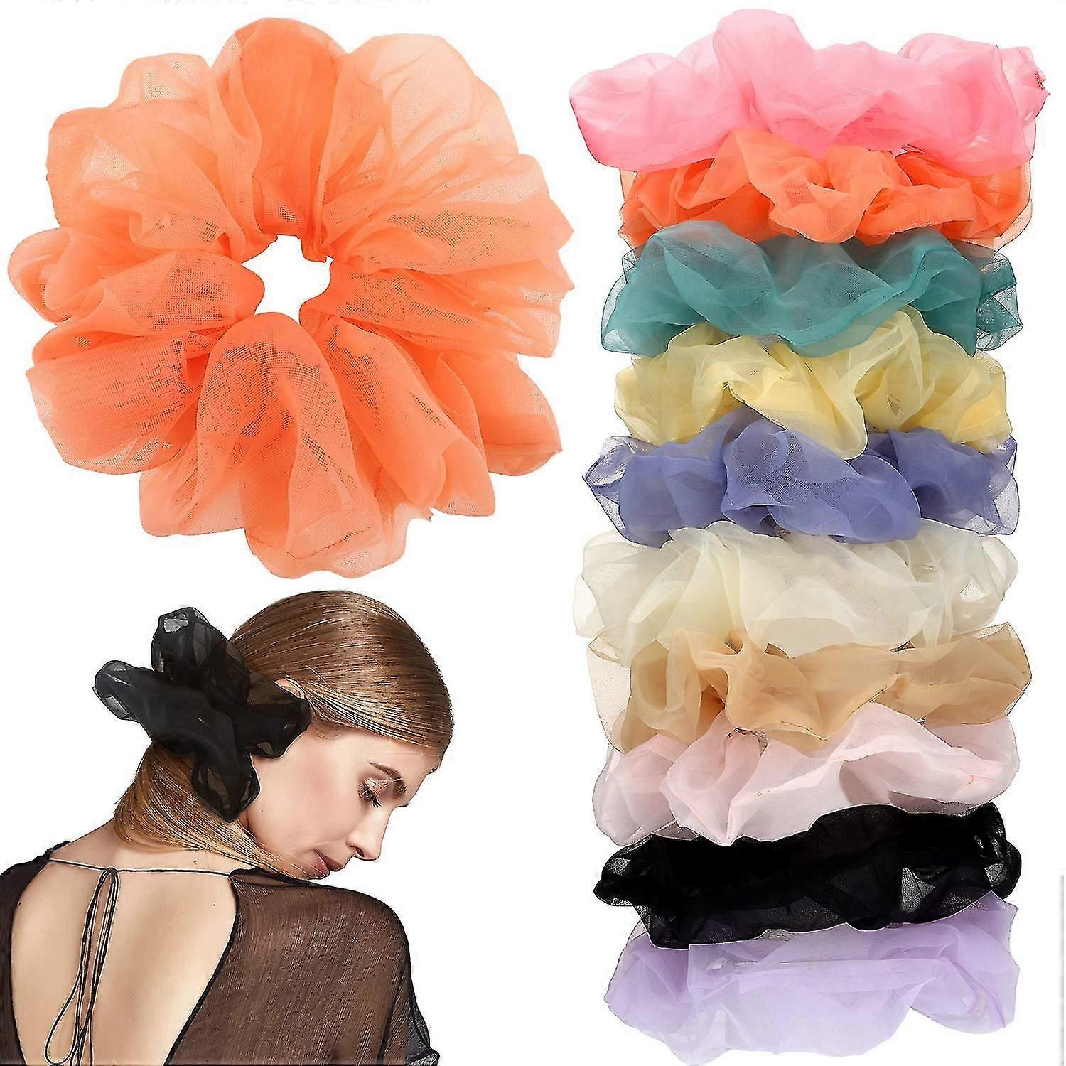 10 Pieces Women Big Organza Hair Scrunchies Oversized Organza Ponytail Holders YOHAMA 6.3 Inch Oversized White Scrunchies - Big Hair  main image 3