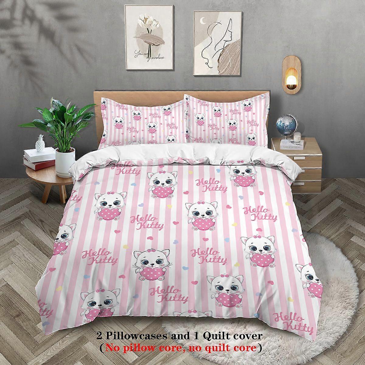 x70 Lençóis de Cama Cartoon Cute Cat Bedding Set,Soft Comfortable Breathable,Para Quarto, Quarto de Hóspedes Conjunto de Cama de 3 Peças (1 Capa de Edredom + 2 Fronhas) n