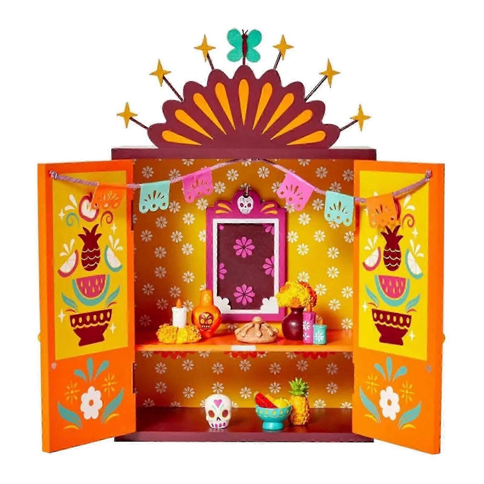 Wood Ofrenda Box with Mini Accessories,Day of The Dead Ofrenda Wooden Box Set