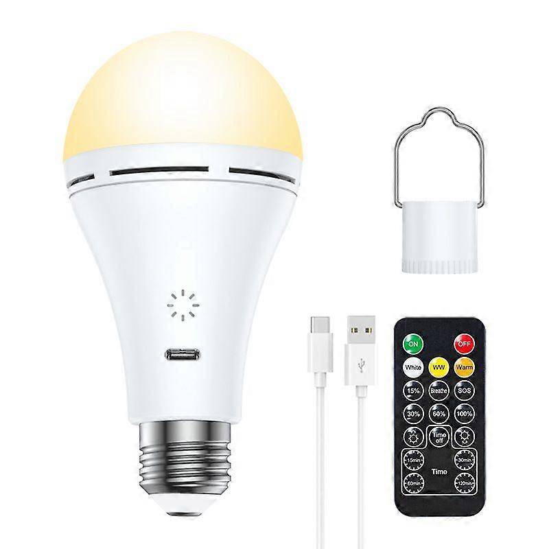 USB C Rechargeable Light Bulb with Remote Control, E26 9W Dimmable LED Bulb with Touch Control and Timing Function, 3 Color