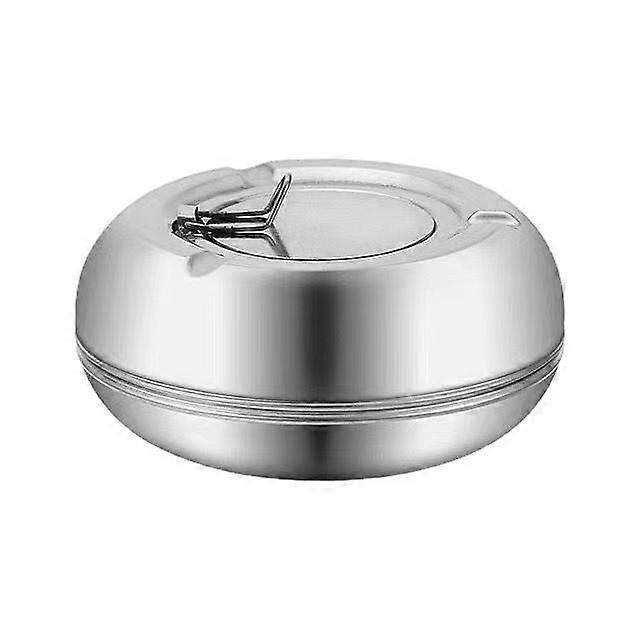 Modern Round Stainless Steel Ashtray with Windproof Lid Portable Reusable for Outdoor or Indoor Use
