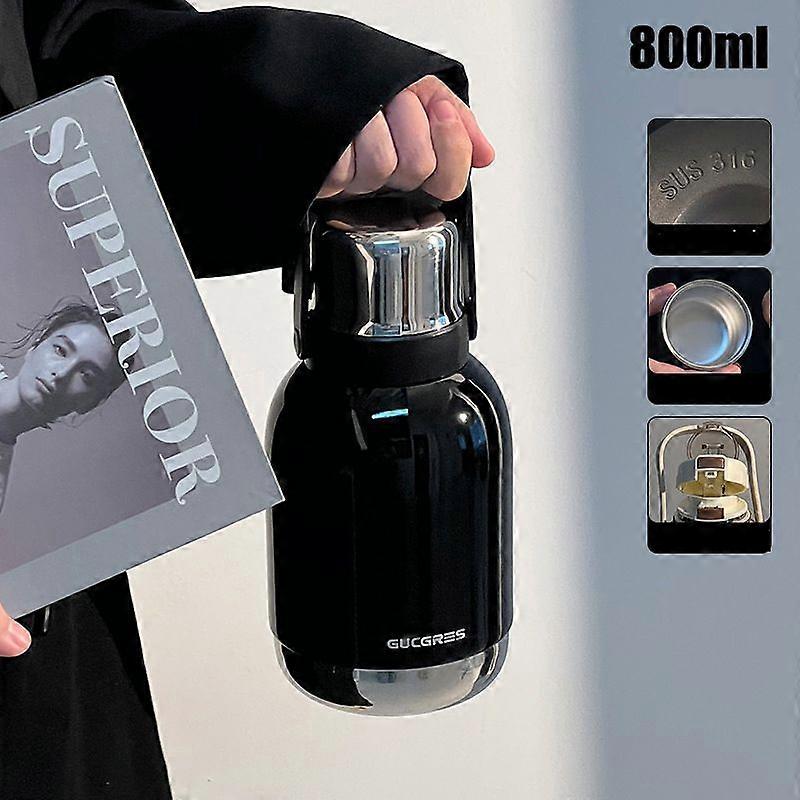 Water Bottle Insulated,27oz Large Stainless Steel Thermos Water Bottles-Black