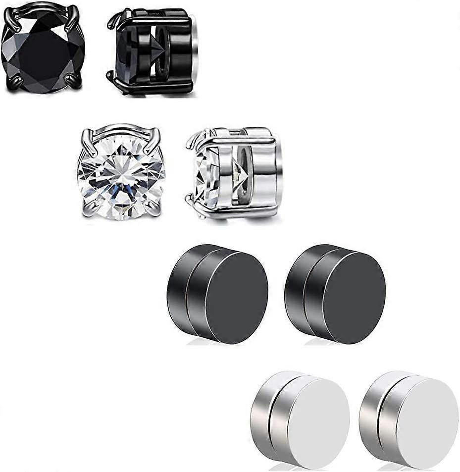男性女性用4ペアステンレス鋼磁気スタッドピアスCZマグネットノンピアスクリップオンイヤリングセット6MM