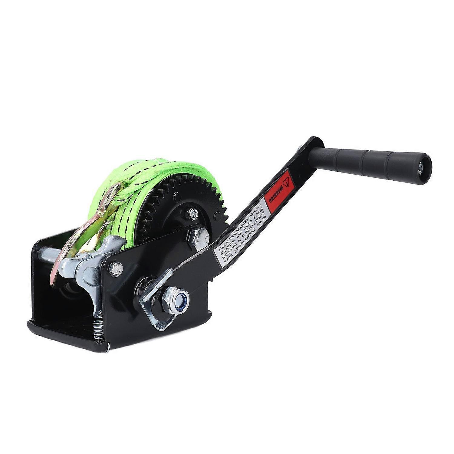 600Lbs Hand Crank Winch with 5M Polyester Strap and Hook Dual Way Ratchet Heavy Duty Manual Winch fo