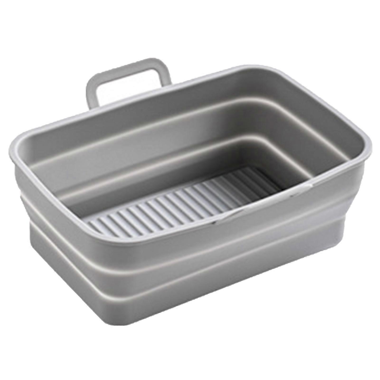 Silicone Baking Pan Foldable Pot Heighten Edge Dual Handle Design Reusable Fryer Liner Basket for Home