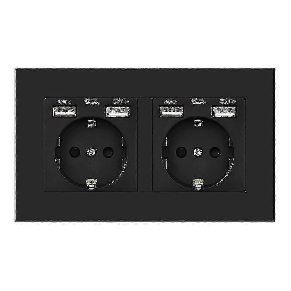 2 Gang Wall Socket Plug With Usb Outlet Strip Compatible With Pc Panel