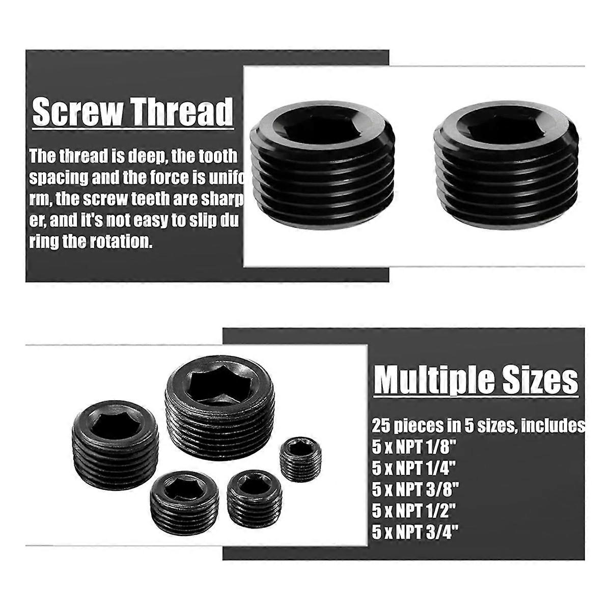 70Piece Black Carbon Steel Pipe Plug Accessory Assortment Kit