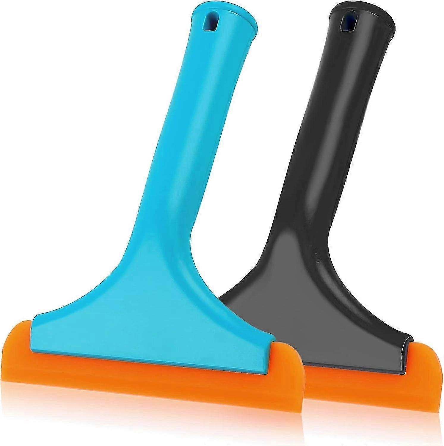Universal car window scraper shower glass door scraper, super soft silicone window cleaning small scraper car windshield (black + blue)