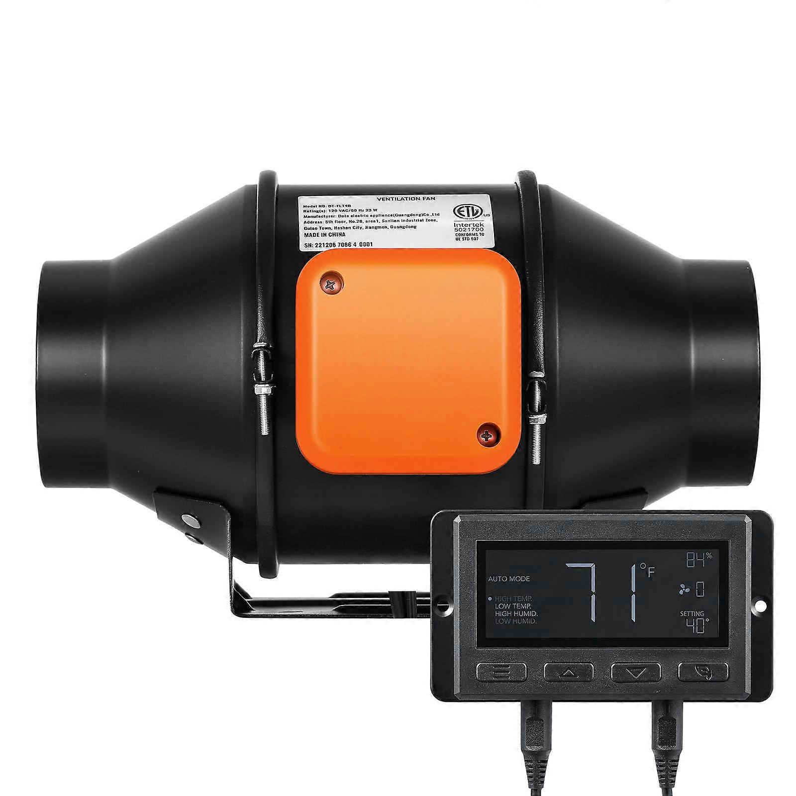 Inline-kanavapuhallin, 4-tuumainen 205 CFM lämpötilan kosteussäätimellä, hiljainen EC-moottorin ilmanvaihdon poistopuhallin jäähdytystehostimeen, kasvatusteltat, hydropon