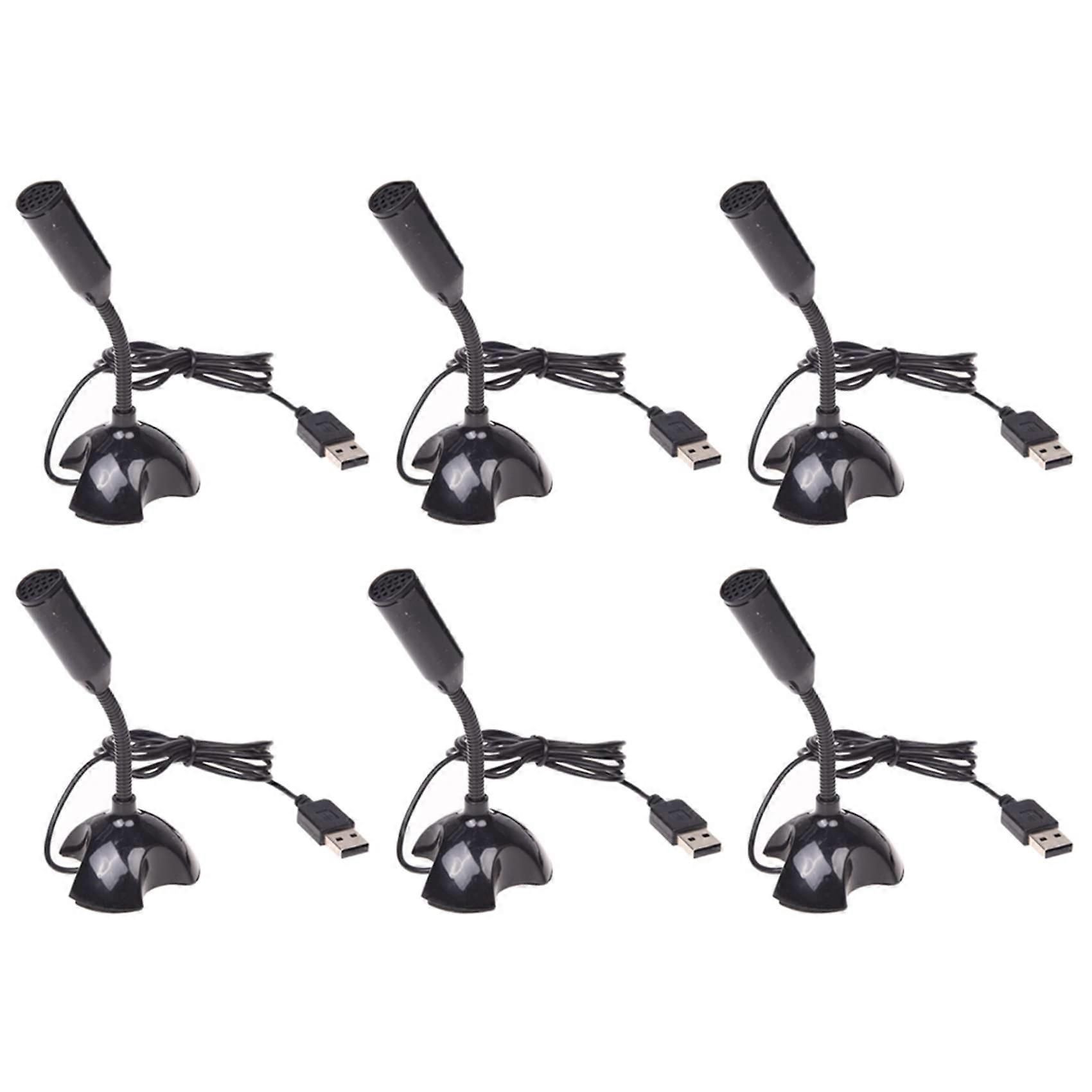 6X USB Microphone with Flexible Noise Canceling for PC Laptop, Adjustable Stand, High Sensitivity, Black