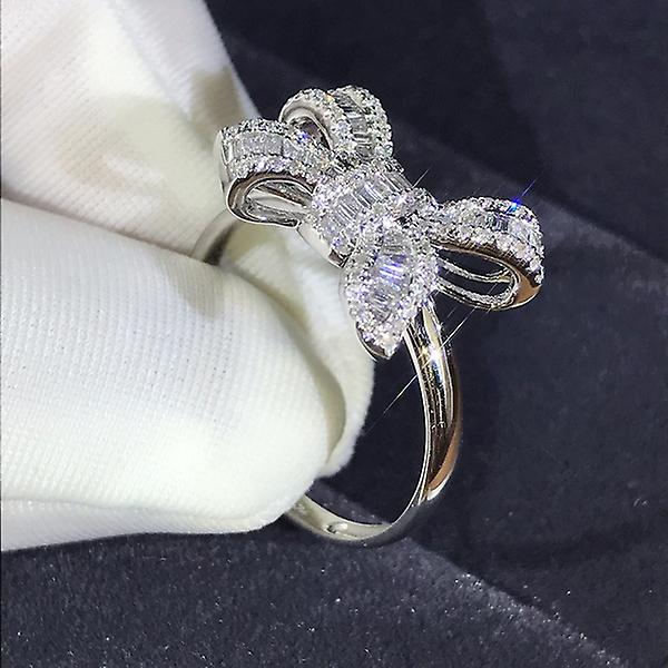 New Fashion Bow Stepped Square Zircon Ring