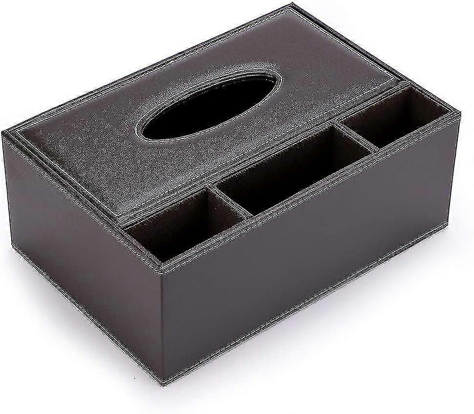 Rectangular Pu Leather Tissue Box Dispenser with 3 Compartments for Desk Organization