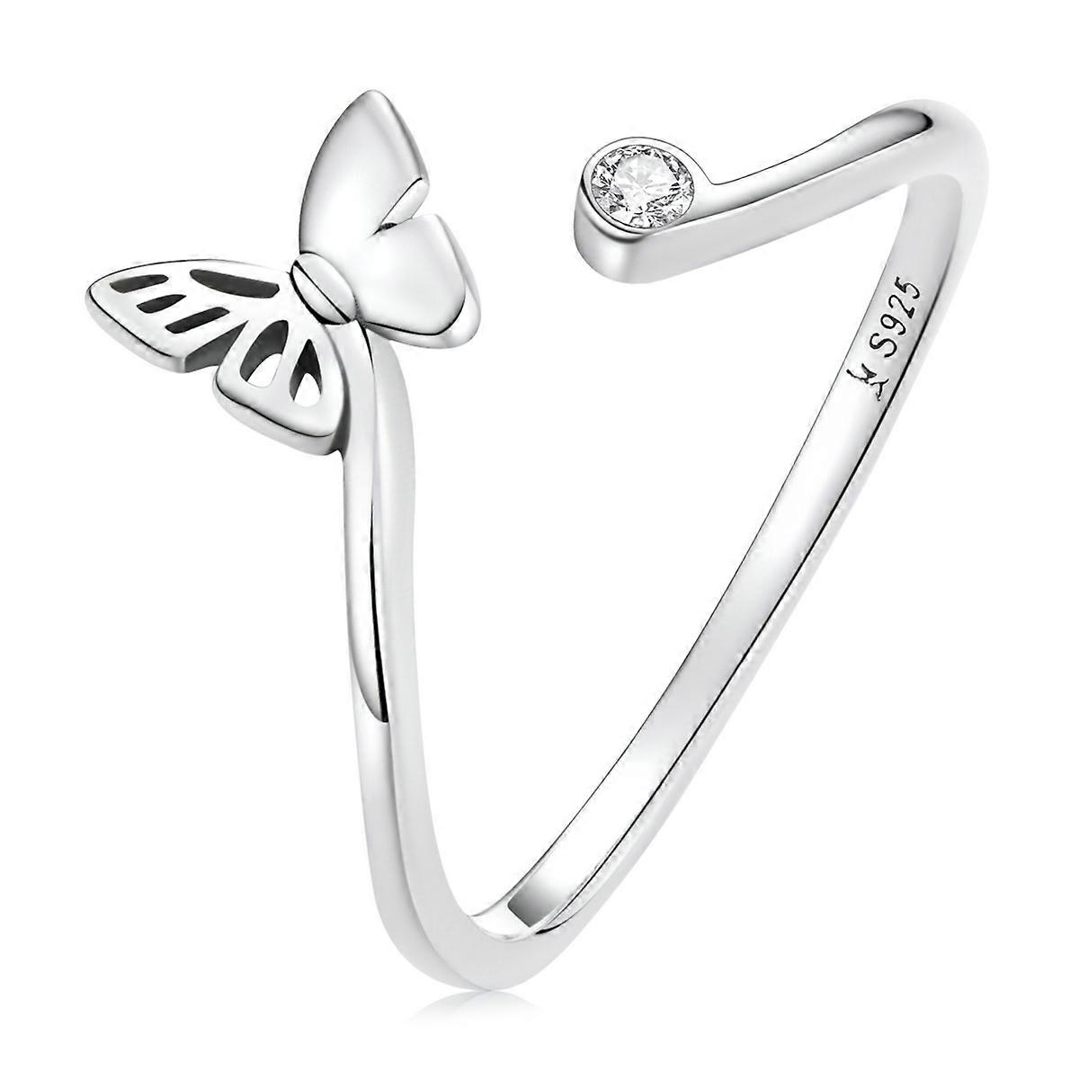 S925 Sterling Silver Butterfly Women Open Ring