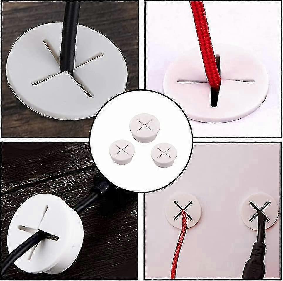 20個のデスクケーブルグロメット - ワイヤー穴用の柔軟な白いシリコーンゴムコードプロテクター