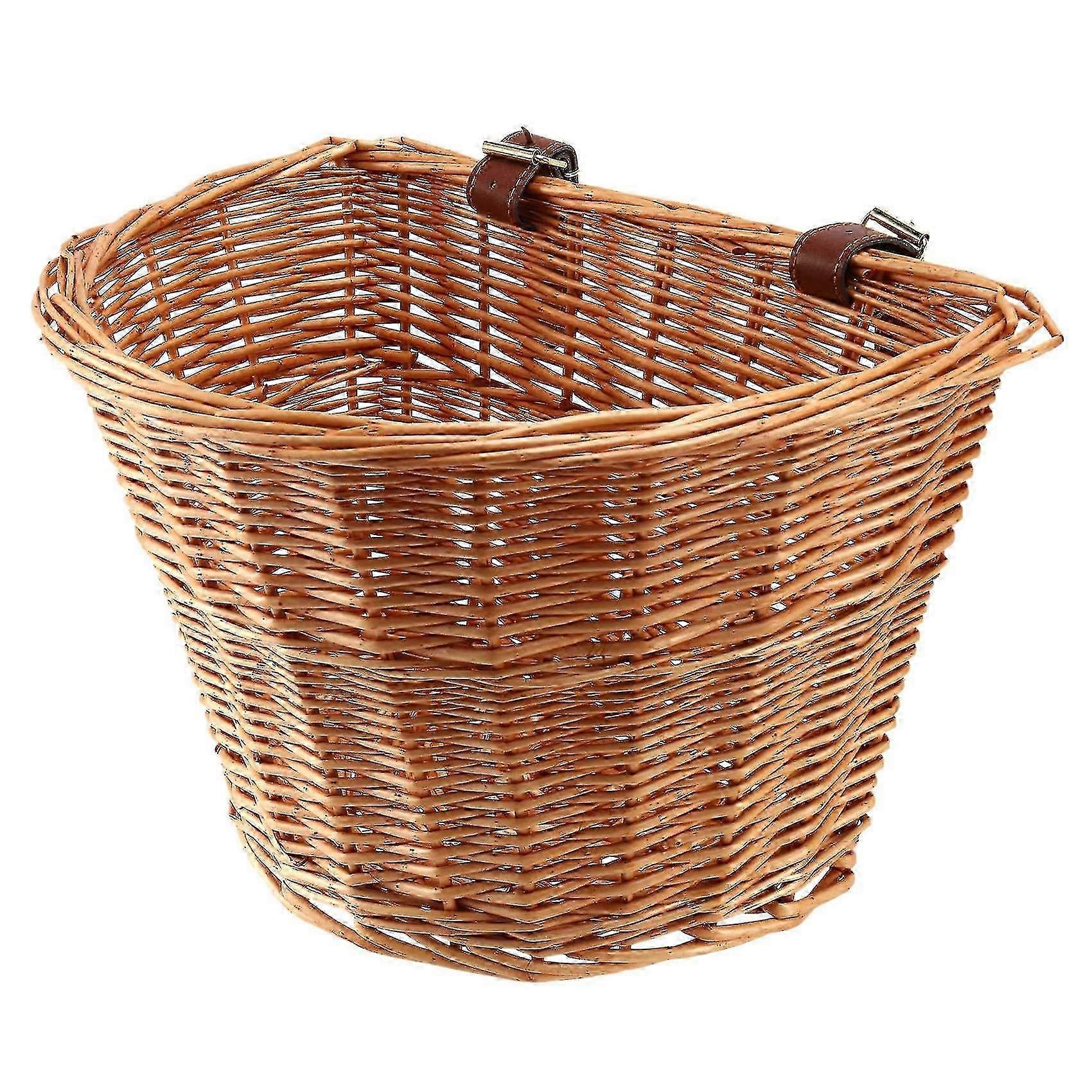 Woven Wicker Cycling Basket with Leather Attachments for Front Mounting