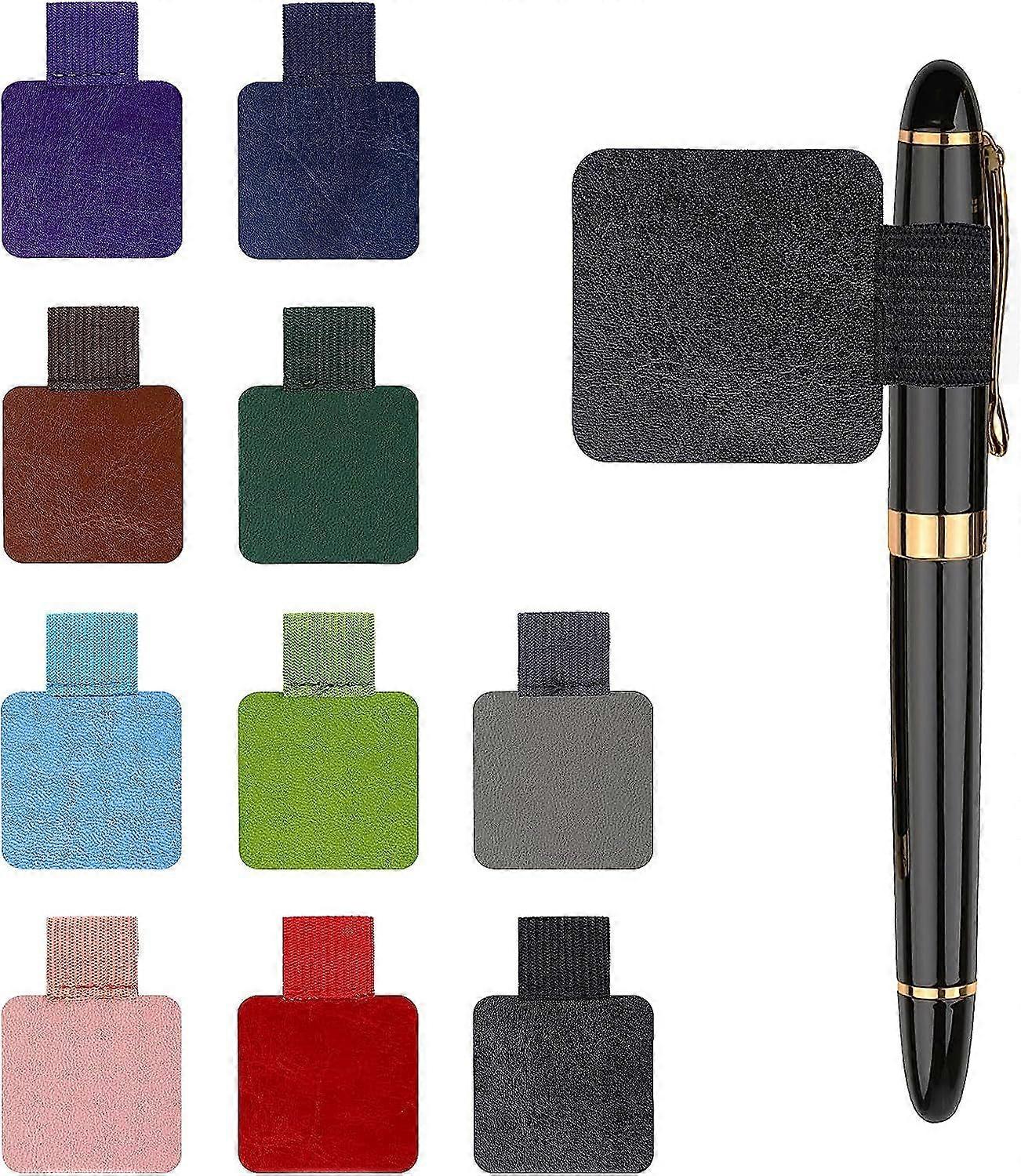 10 Pack Self-adhesive Pen Holders with Elastic Leather Band for Pen Notepad Notepad Pen Holder Multiple Colors