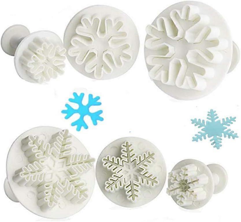 Christmas Fondant Snowflake Cookie Cutter Decorating Cake Decorating Molding Tools for Sugarcraft Plunger, Set of 6, White