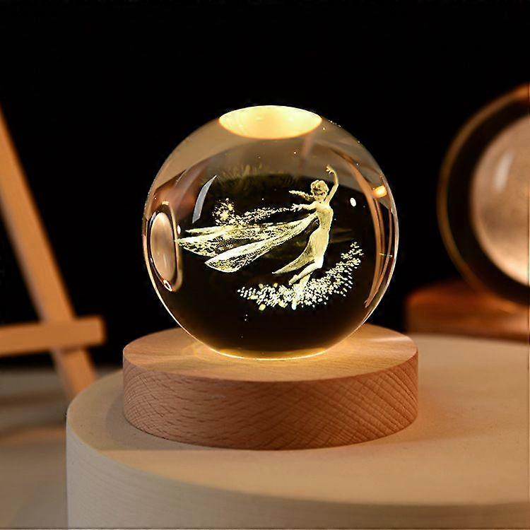 Moon/Galaxy Star/Saturn Crystal Ball Lamp 7Colors 3D Solar System Led Bedside Night Light with Wooden Base Desktop Bedroom Decor