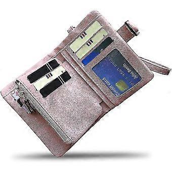 Carteira de couro pequena bifold feminina bloqueando pulso feminino com identificação do portador do cartão