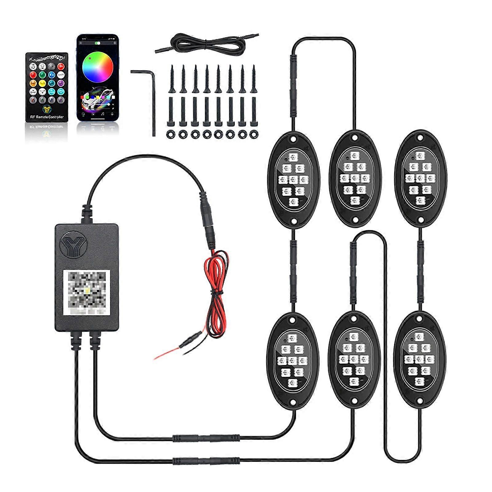6/8/12pcs-in-1 9LED Car Trunk LED Rock Light 12V RGB Exterior Atmosphere Light Car Bottom Light Lamp Support Remote APP Control