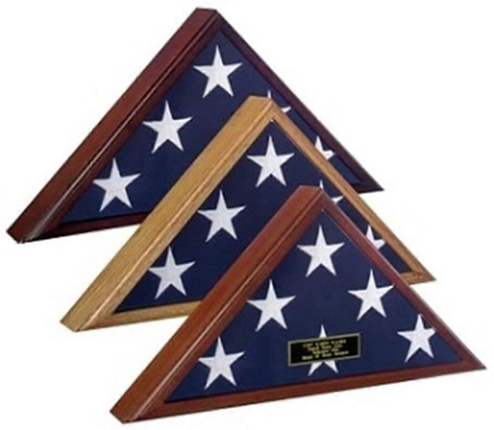 Spartacraft Veteran Flag Display Case,Cherry Come with a Gold Lettering and a Black Background.