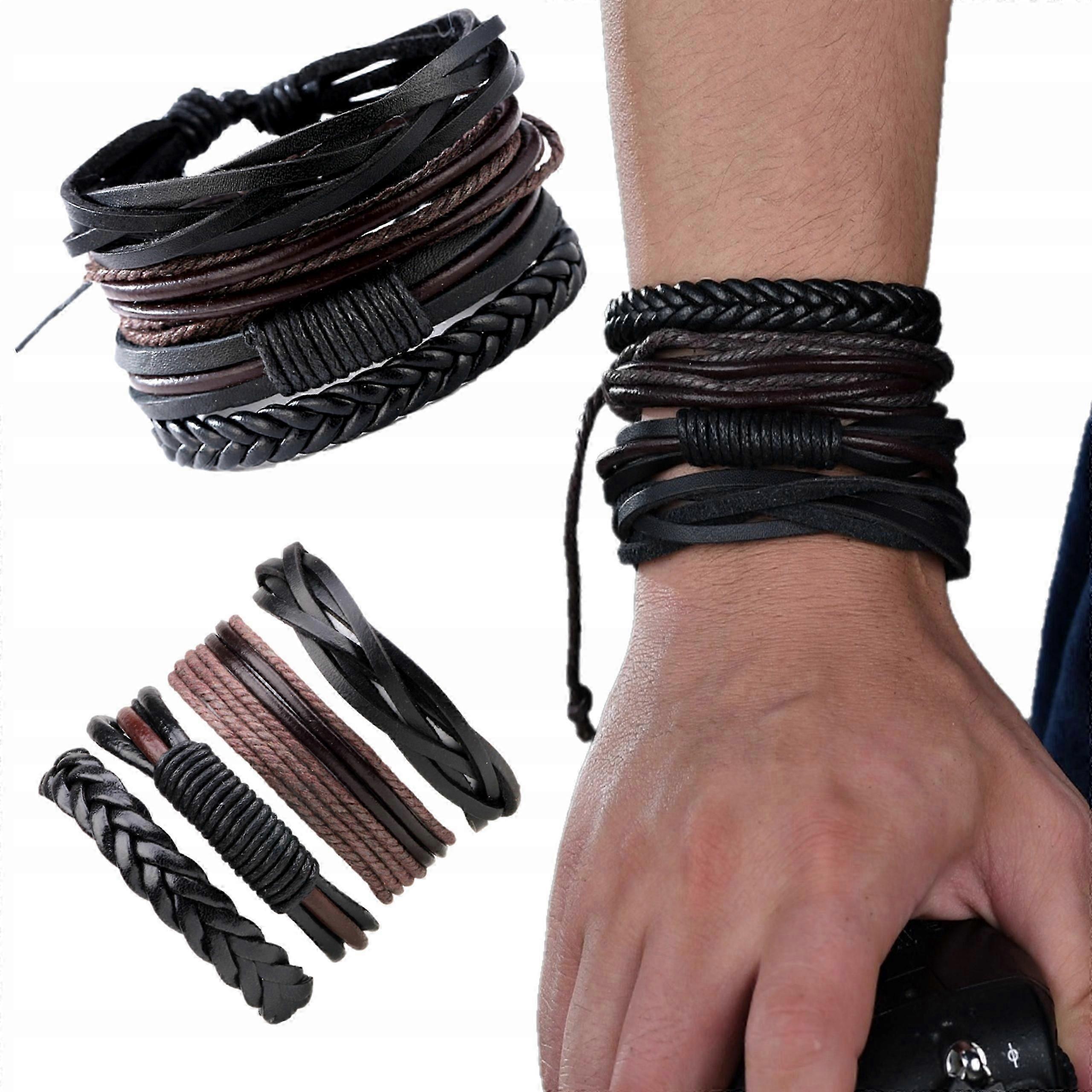 Men's Leather Bracelet 4in1 Adjustable Strap