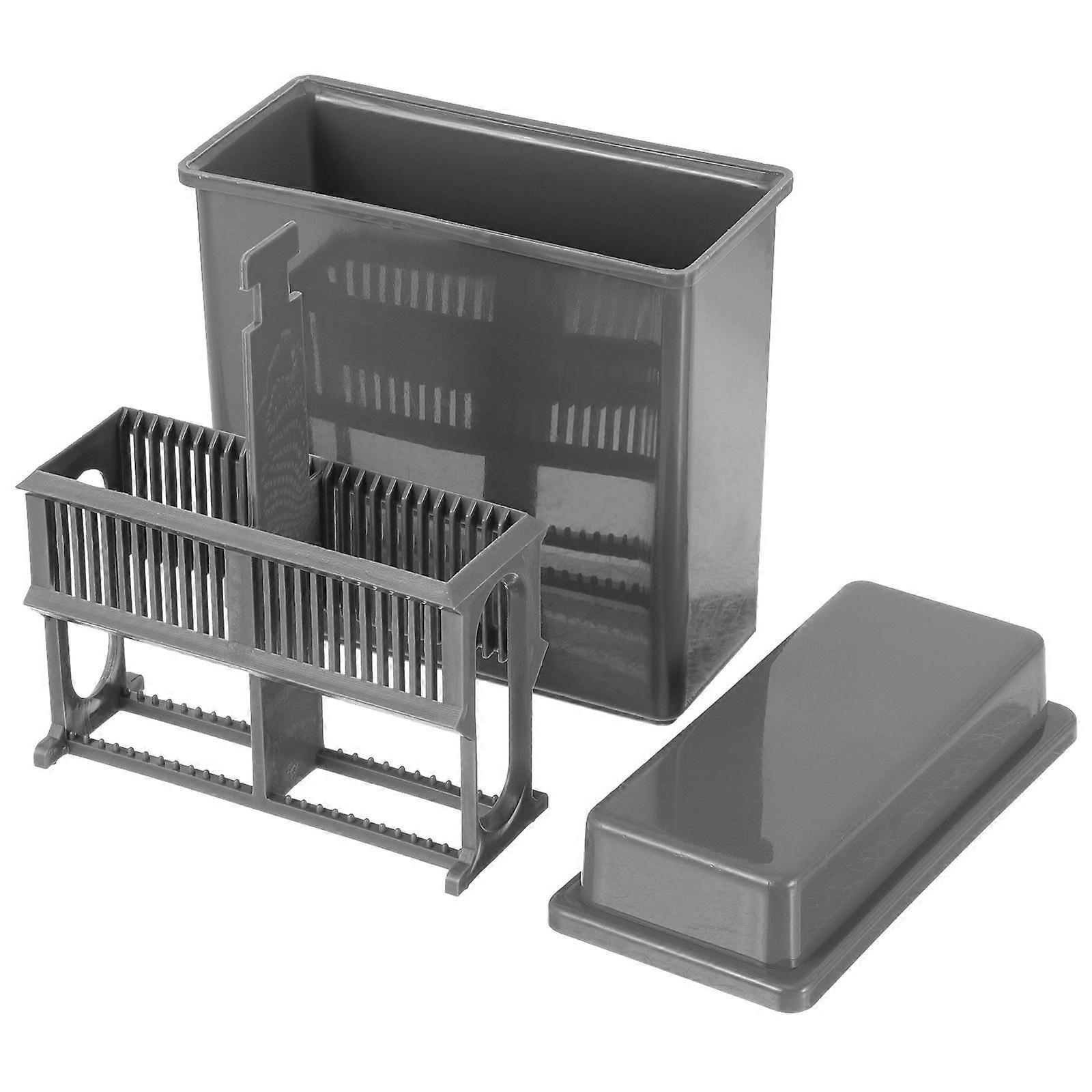 The **24 Slot Plastic Microscope Slides Staining Rack Jar** is a practical and essential lab accessory designed for organizing, staining, and drying