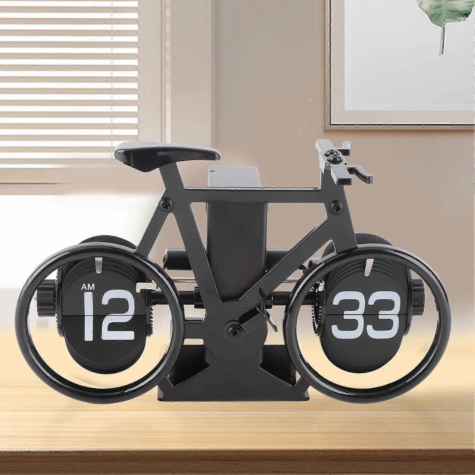 Vintage Flip Desk Clock Bike Shape Retro Mechanical Battery Powered Gear Operated Timer Reminder Table Clock for Office Home Black 