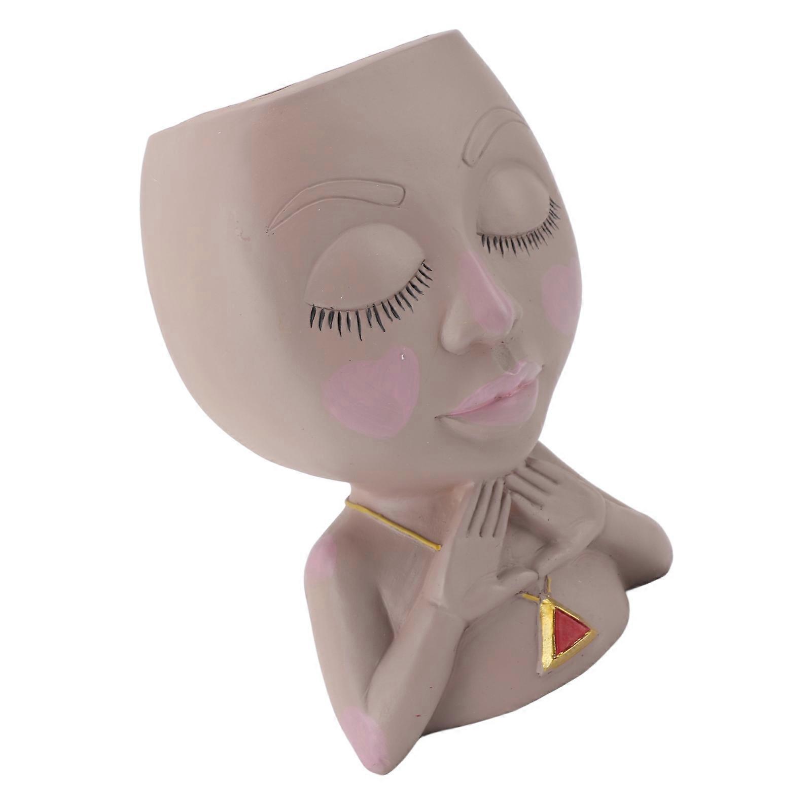 وعاء الوجه الغراس متعدد الأغراض الراتنج لطيف فتاة رؤساء زهور عصارية مع فتحة تصريف للنباتات الداخلية في الهواء الطلق 