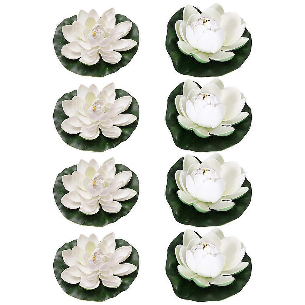 8pcs Realistic Floating Lotus Flowers & Lily Pads for Home, Wedding & Party Decor – Lifelike Artificial Water Lilies in White, Semi Open & Fully Open