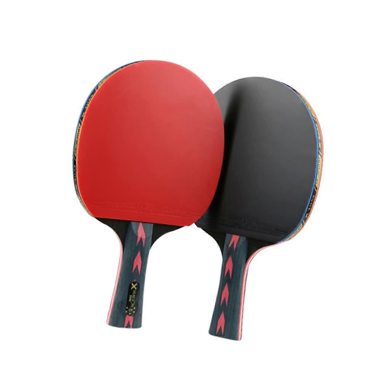 Table Tennis Bats Set of 2 with Balls, 5-Player Size, Carbon Fiber, Bamboo, Red