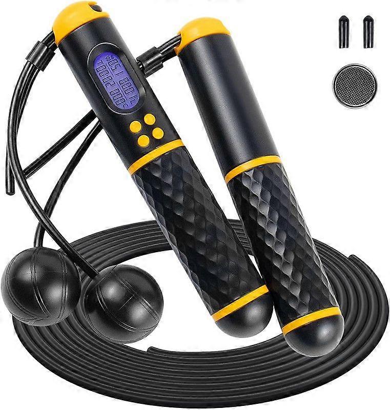 Skipping Rope, Ropeless Skipping Rope with Calorie Counter and Timer LCD Display, Non-Slip Handle Adjustable Skipping Rope
