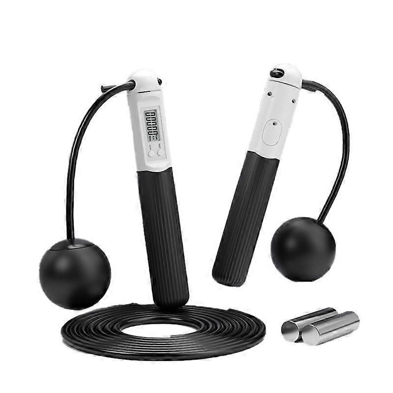 Cordless Jump Rope with Calorie Counter and Circles, Steel Ball Bearings, Adjustable Non-Slip Weighted Handle (Black and White)