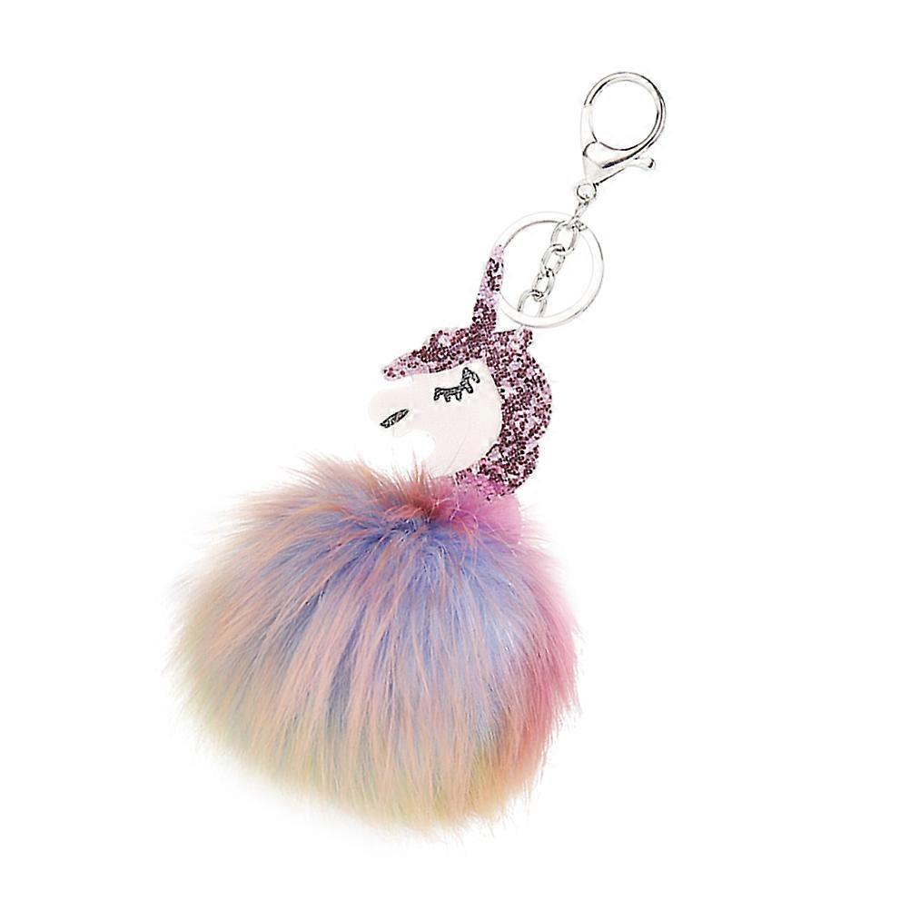 Car Keychain Pompom Cute Keyring Unicorn Shape Multi Colorful Metal Plush Bag Decoration 1Pcs