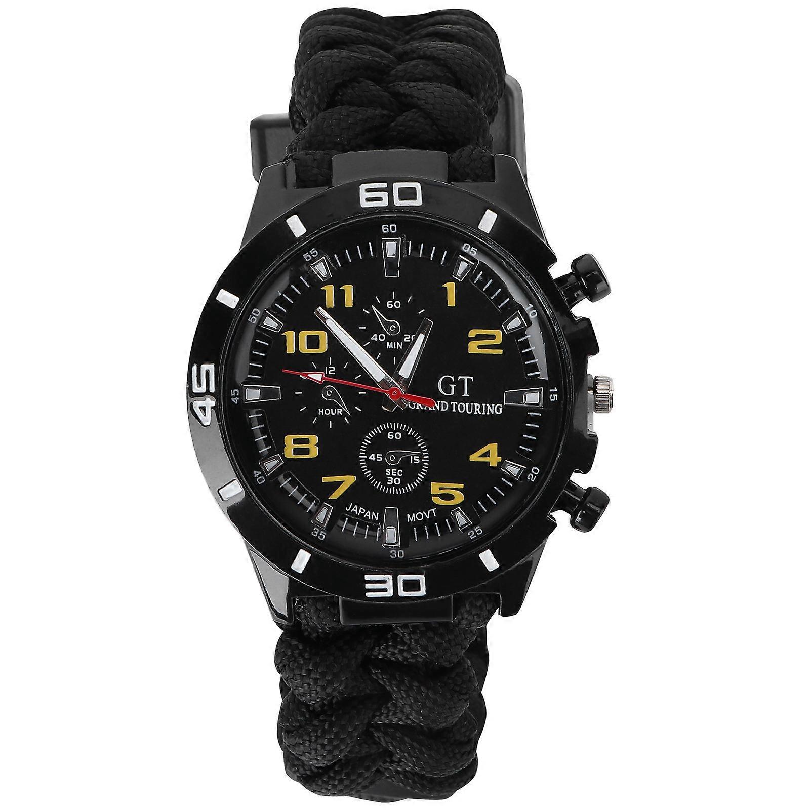 Multi Function Watch Mountaineering Watch For Hiking Camping Black With Thermometer Compass 1Pcs