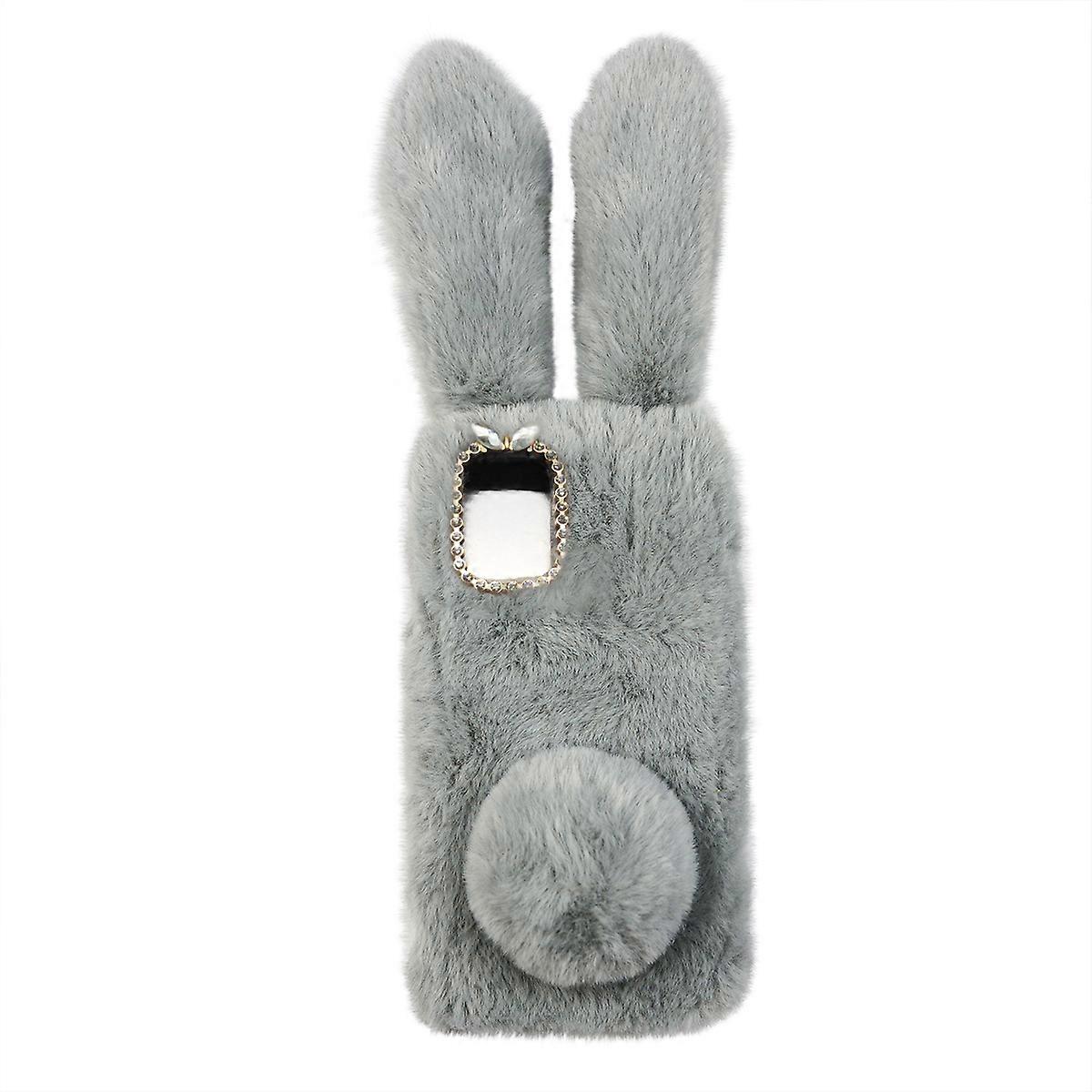 Adorable Plush Rabbit Phone Case with Rhinestone, Shockproof Cover for Grey, Stylish Design, Easy Access to Ports and Controls