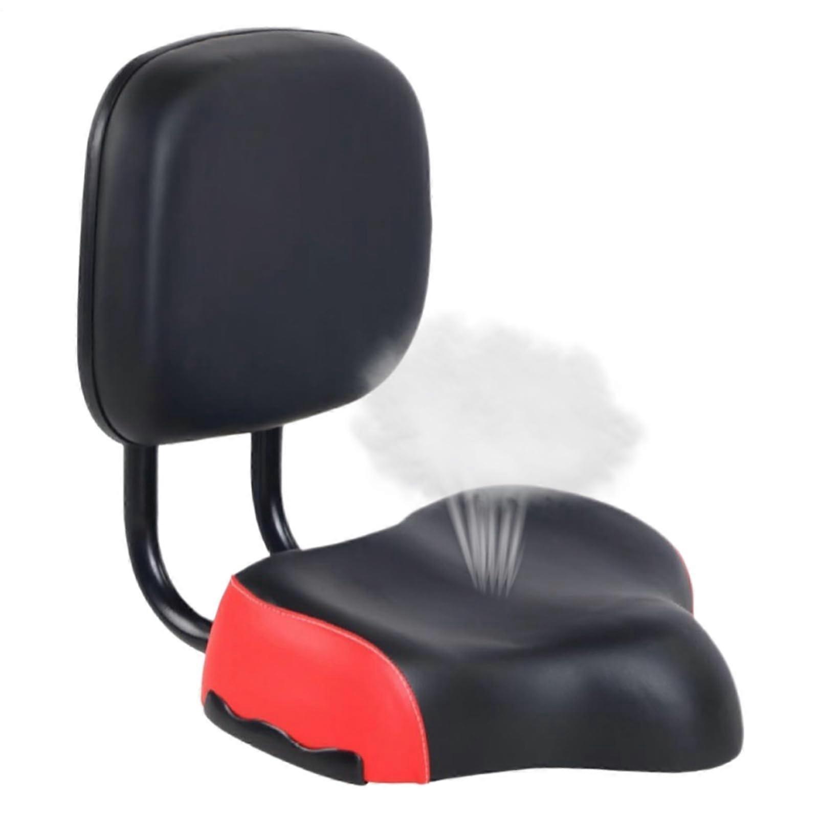 Bicycle seat with backrest, large cushion ergonomic wide saddle leather, soft comfort for men women red