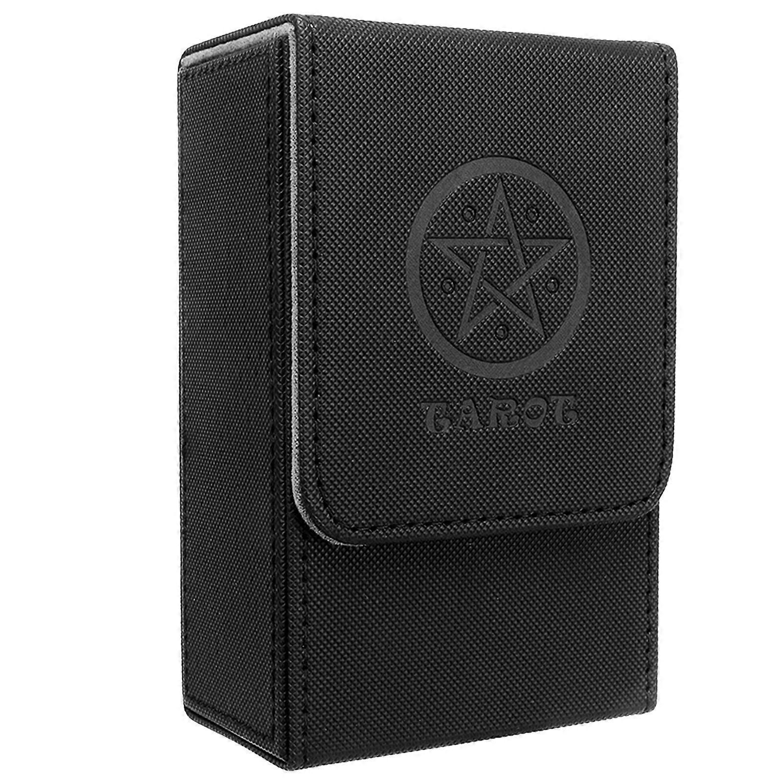 Sun and Moon Pattern PU Leather Tarot Card Storage Box Large Size for Universal Standard Size Tarot Cards Black