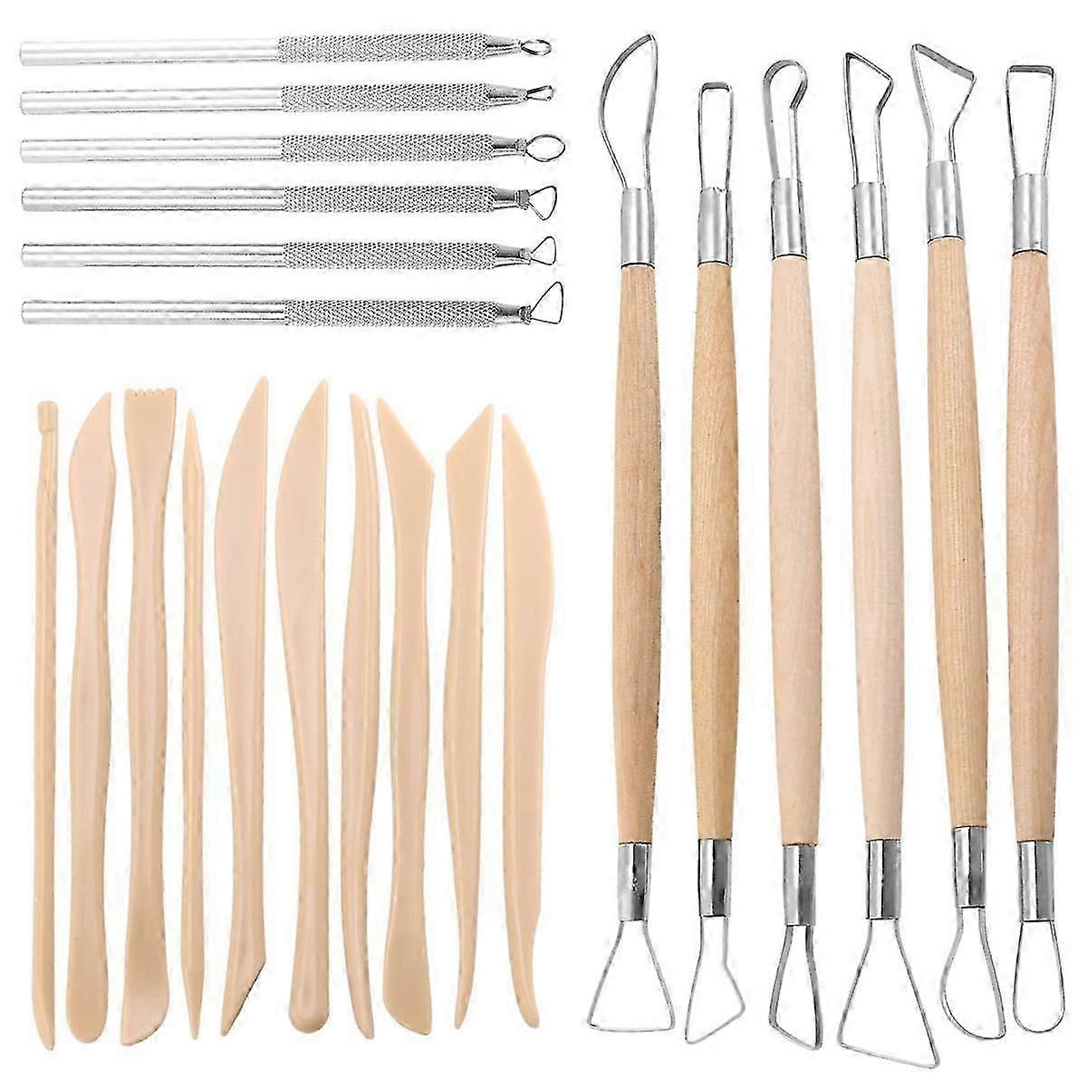 Pottery Clay Sculpting Tools, 22Pcs Wooden Handle Pottery Carving Tools & Metal Scraper & Plastic C