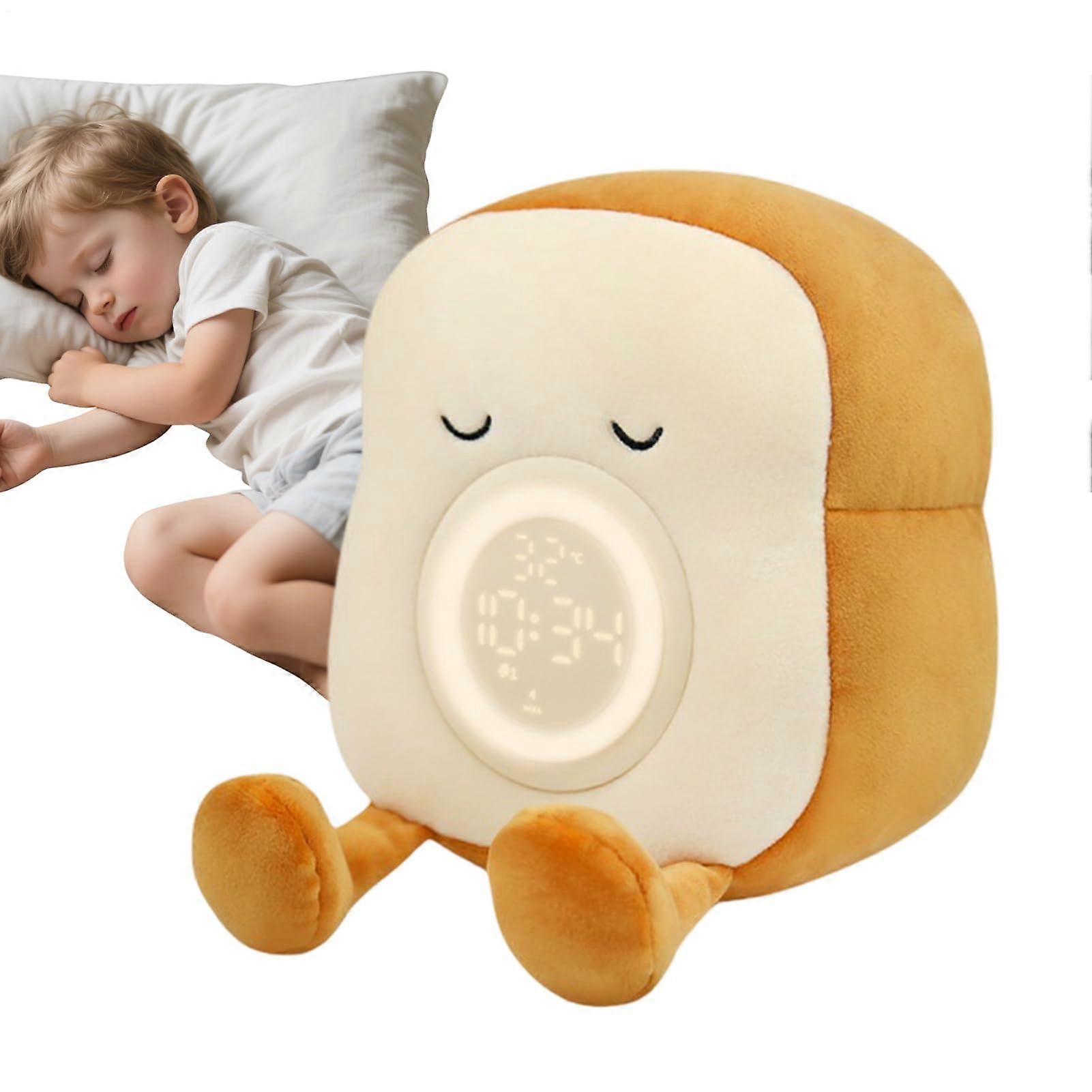 Toast lamp, cute digital alarm clock, night light, plush, rechargeable bedside lamp with timer and dimmable light, multifunctional desk decoration
